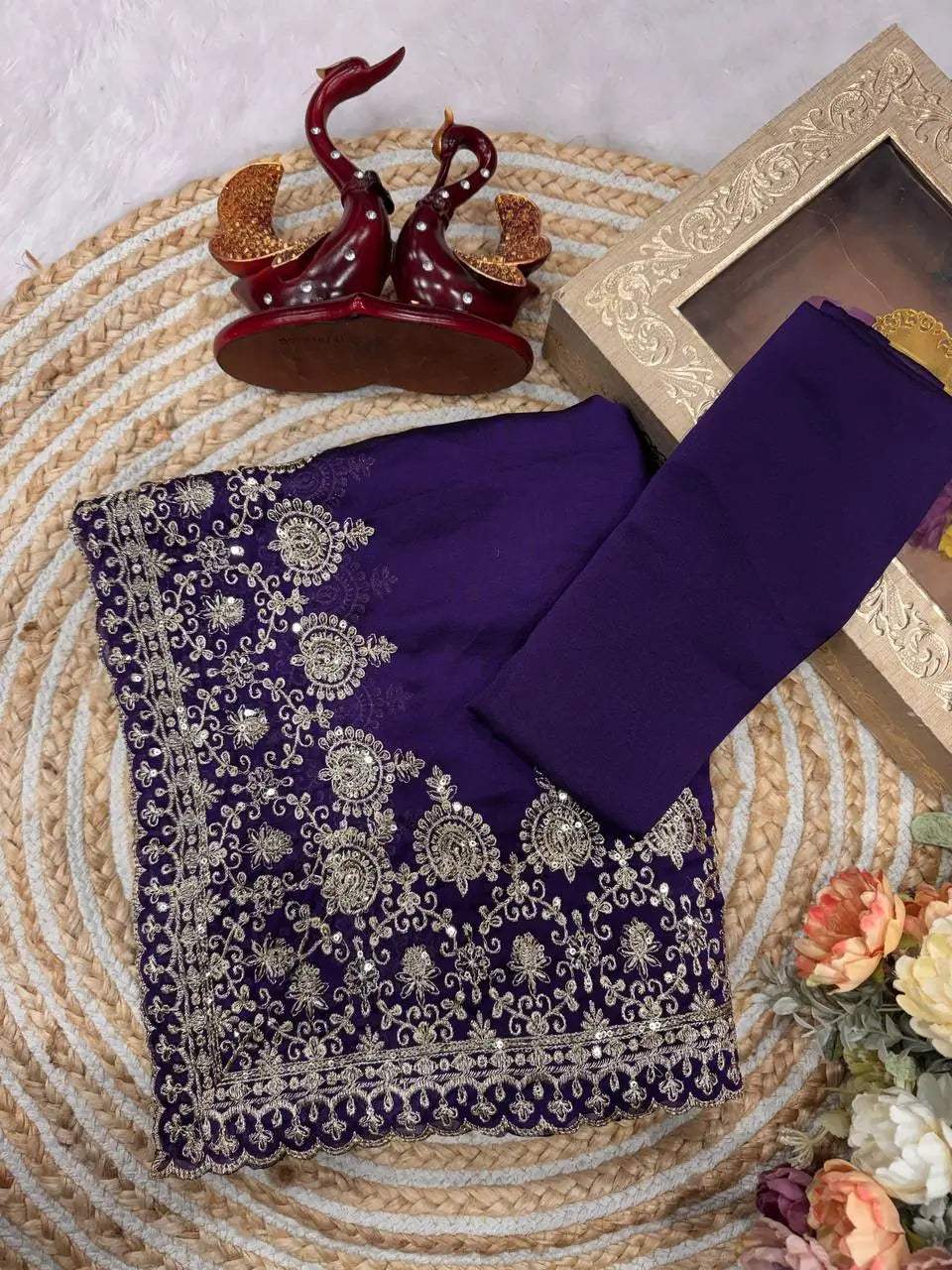 Designer Rangoli Silk Saree with Zari Sequence Work for Wedding Reception and Festive Party