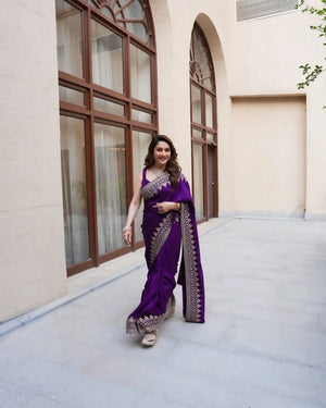 Designer Rangoli Silk Saree with Zari Sequence Work for Wedding Reception and Festive Party