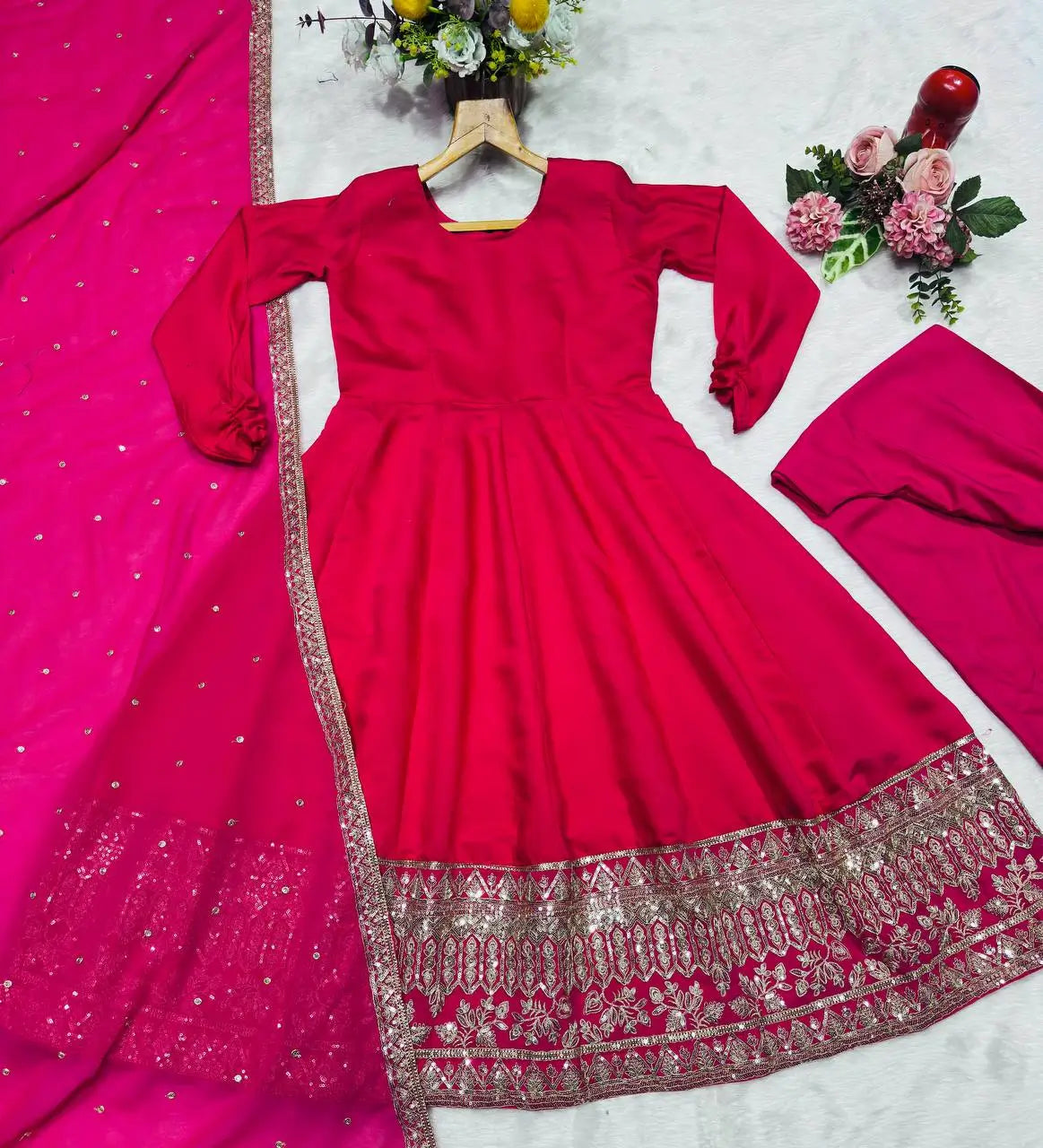 Designer Rayon Anarkali Suit with Embroidered Dupatta for Festive and Party Wear