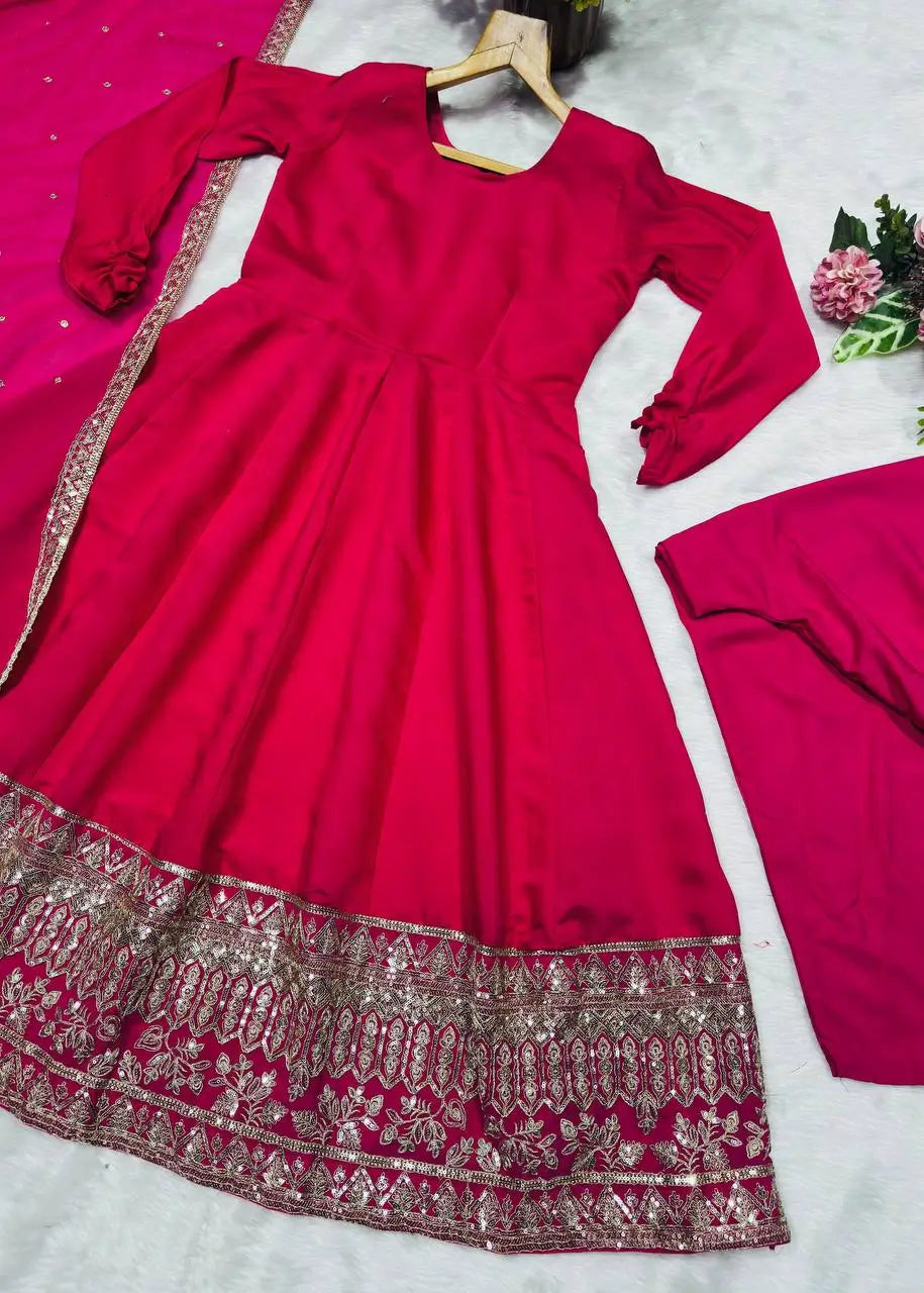 Designer Rayon Anarkali Suit with Embroidered Dupatta for Festive and Party Wear