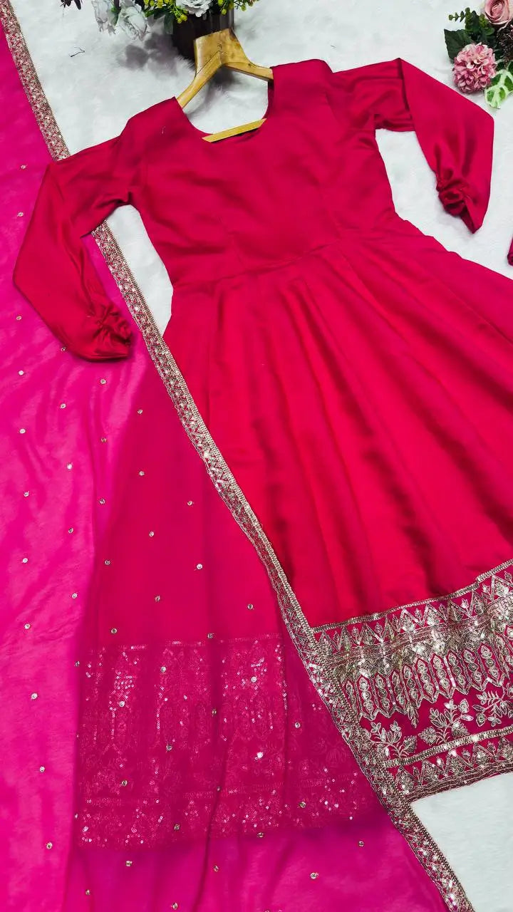 Designer Rayon Anarkali Suit with Embroidered Dupatta for Festive and Party Wear