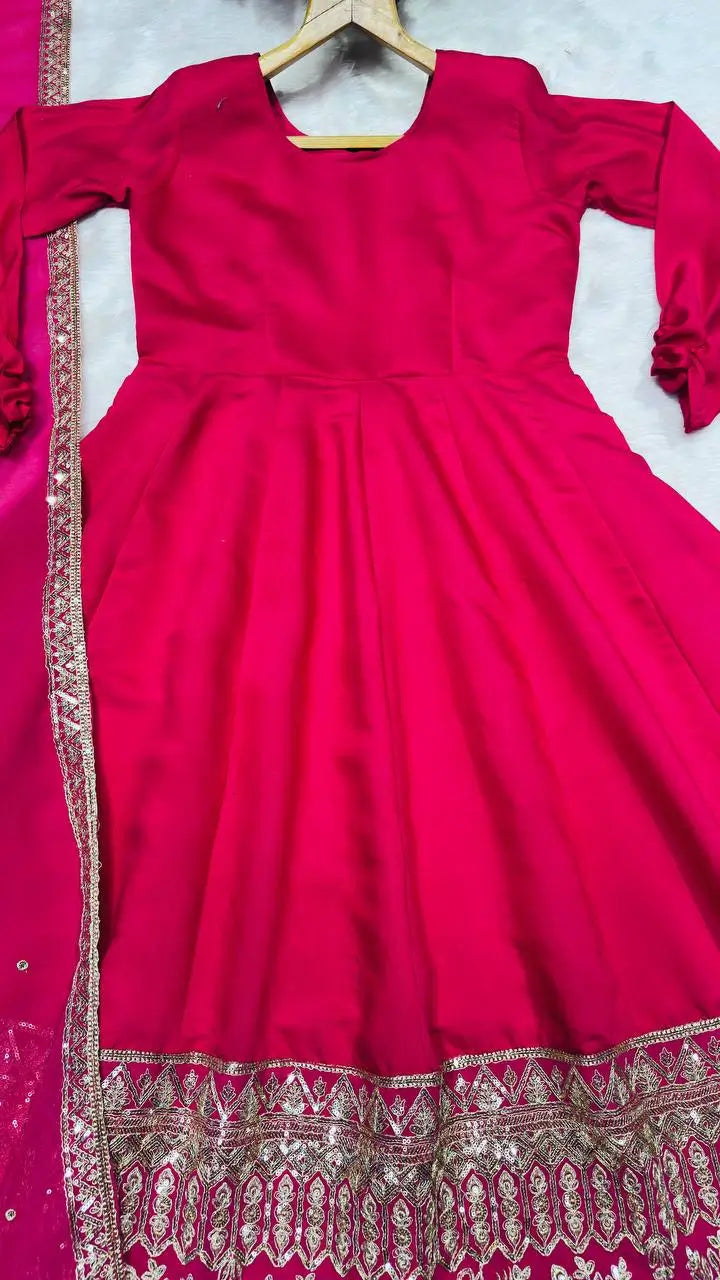 Designer Rayon Anarkali Suit with Embroidered Dupatta for Festive and Party Wear