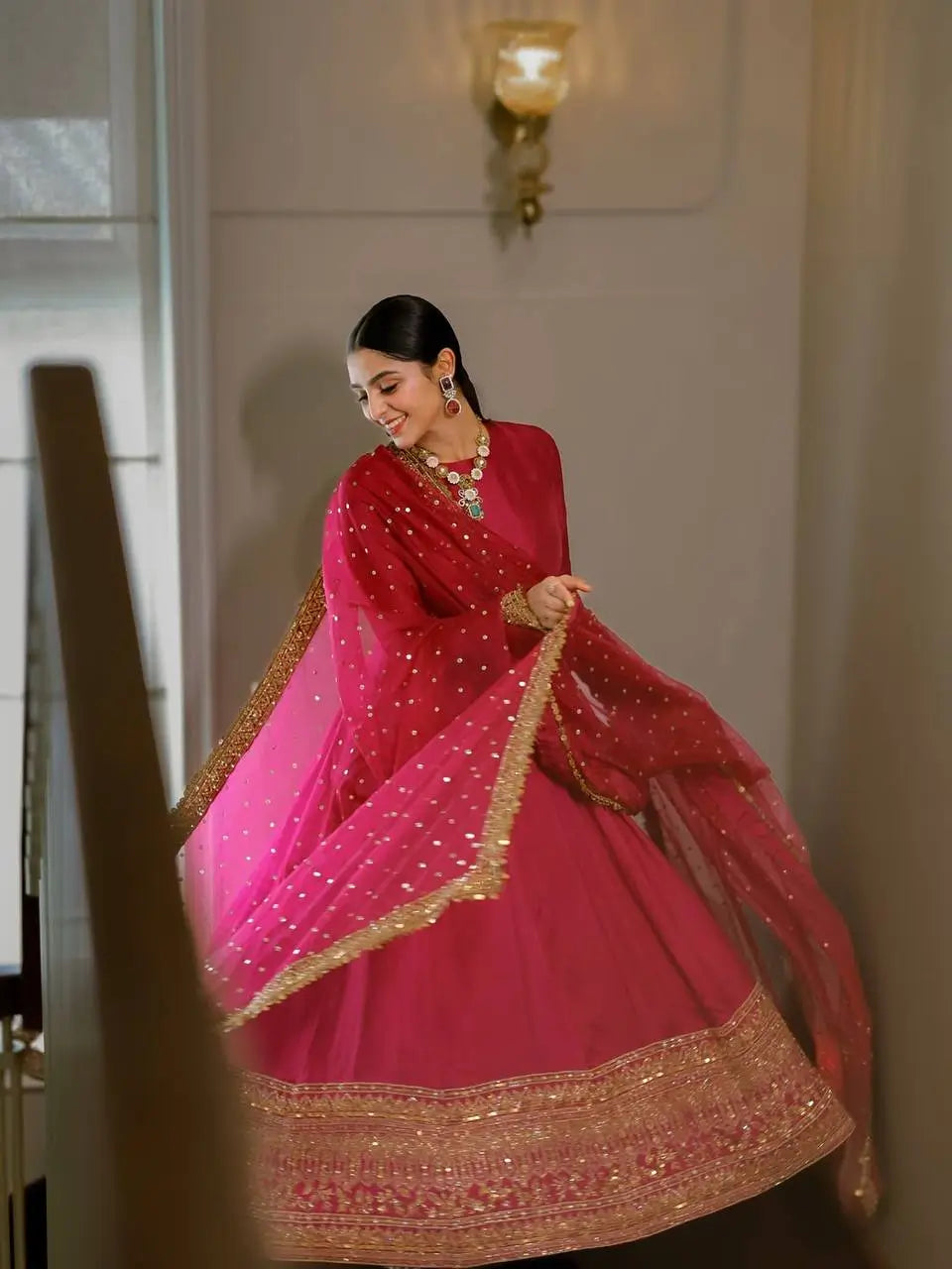 Designer Rayon Anarkali Suit with Embroidered Dupatta for Festive and Party Wear