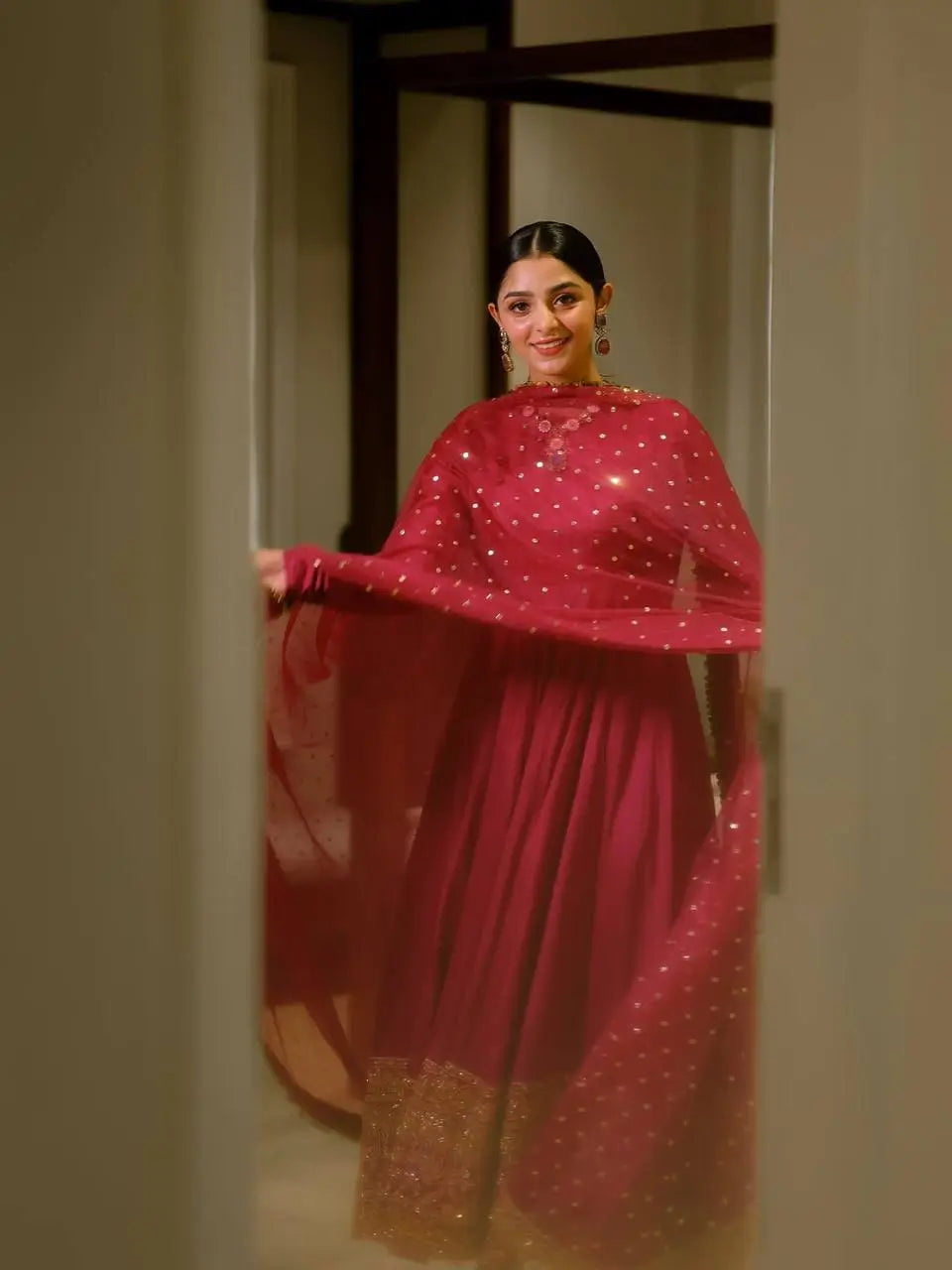 Designer Rayon Anarkali Suit with Embroidered Dupatta for Festive and Party Wear