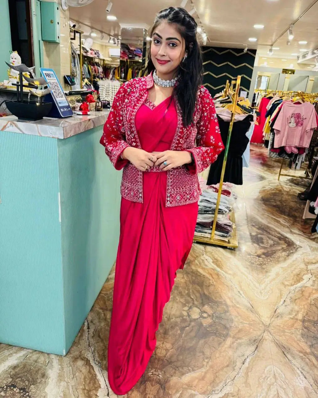 Designer Ready to Wear Crepe Silk Saree with Embroidered Jacket