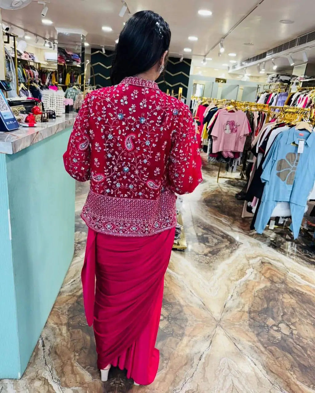 Designer Ready to Wear Crepe Silk Saree with Embroidered Jacket