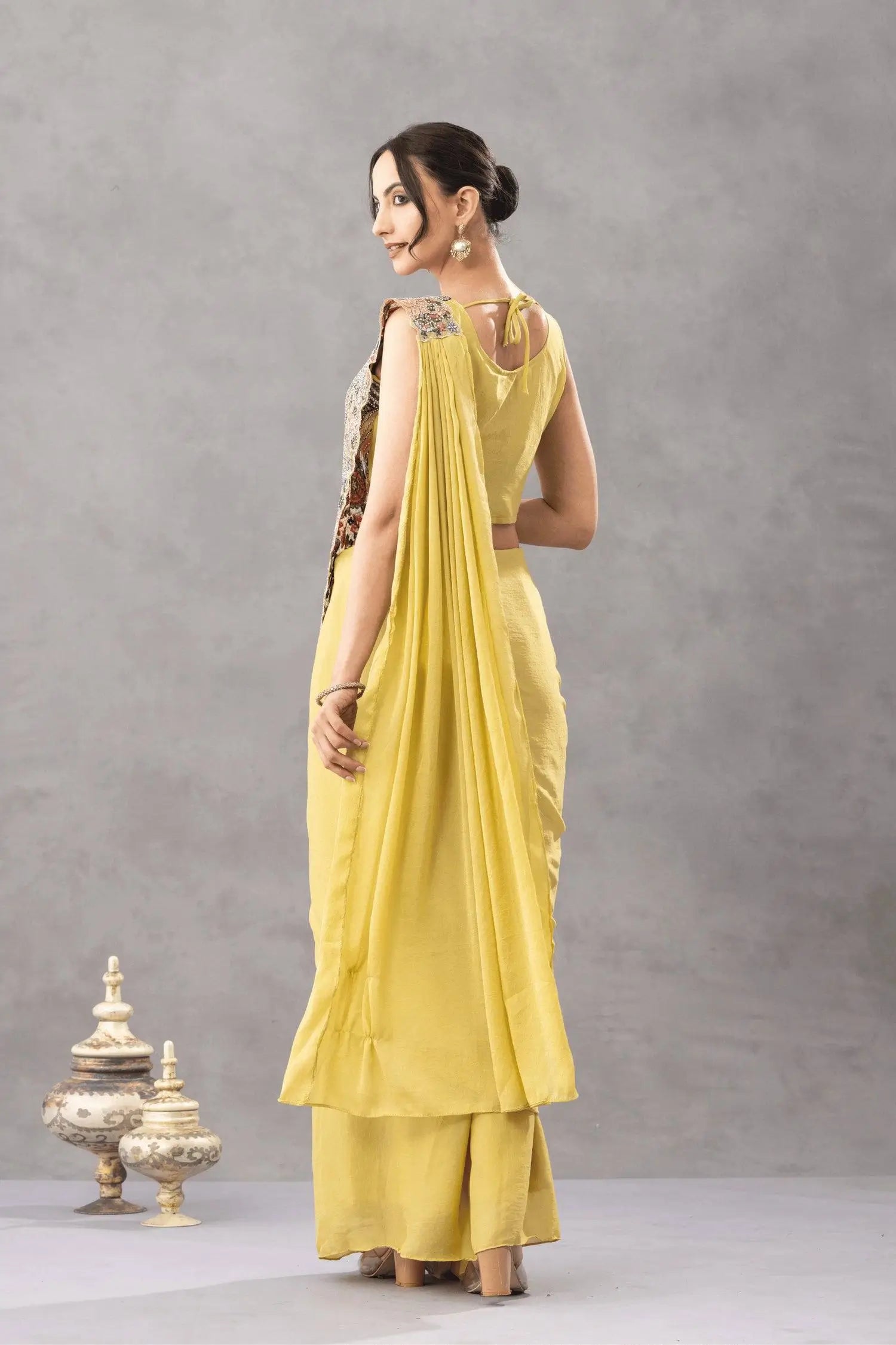 Designer Ready to Wear Embroidered Chinon Saree for Festive and Party Wear