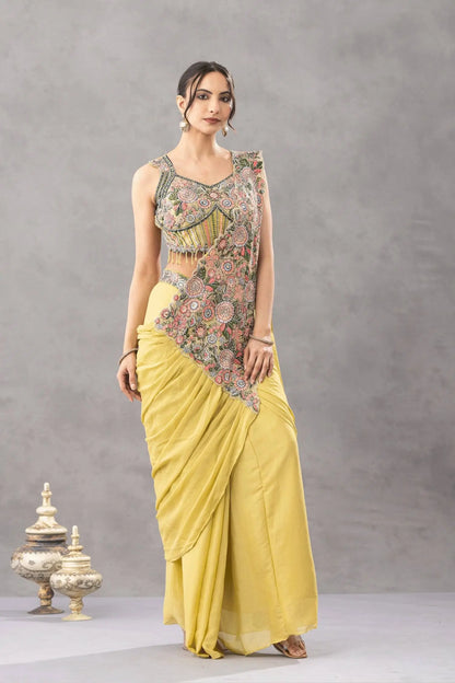 Designer Ready to Wear Embroidered Chinon Saree for Festive and Party Wear