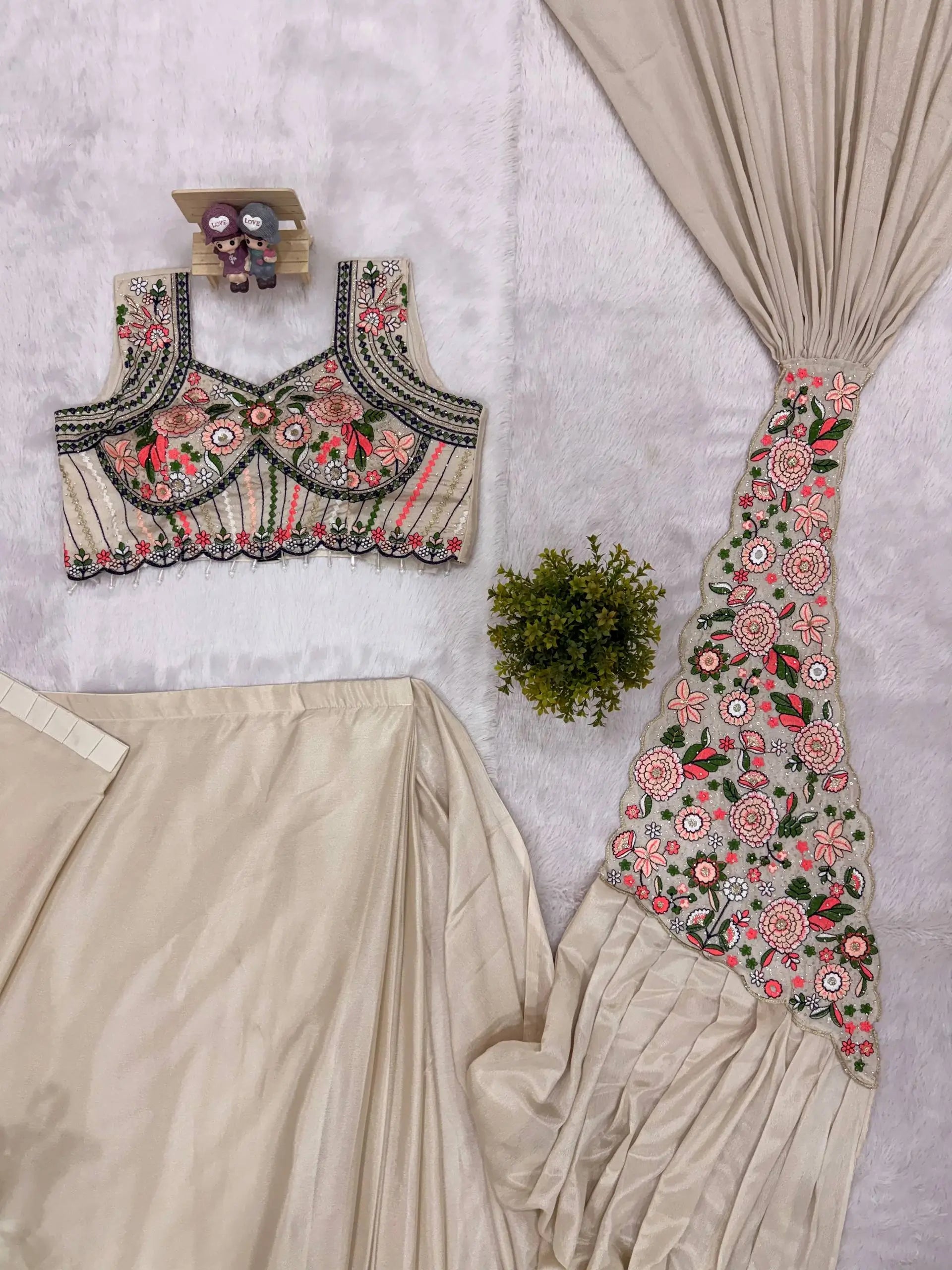 Designer Ready to Wear Embroidered Chinon Saree for Festive and Party Wear