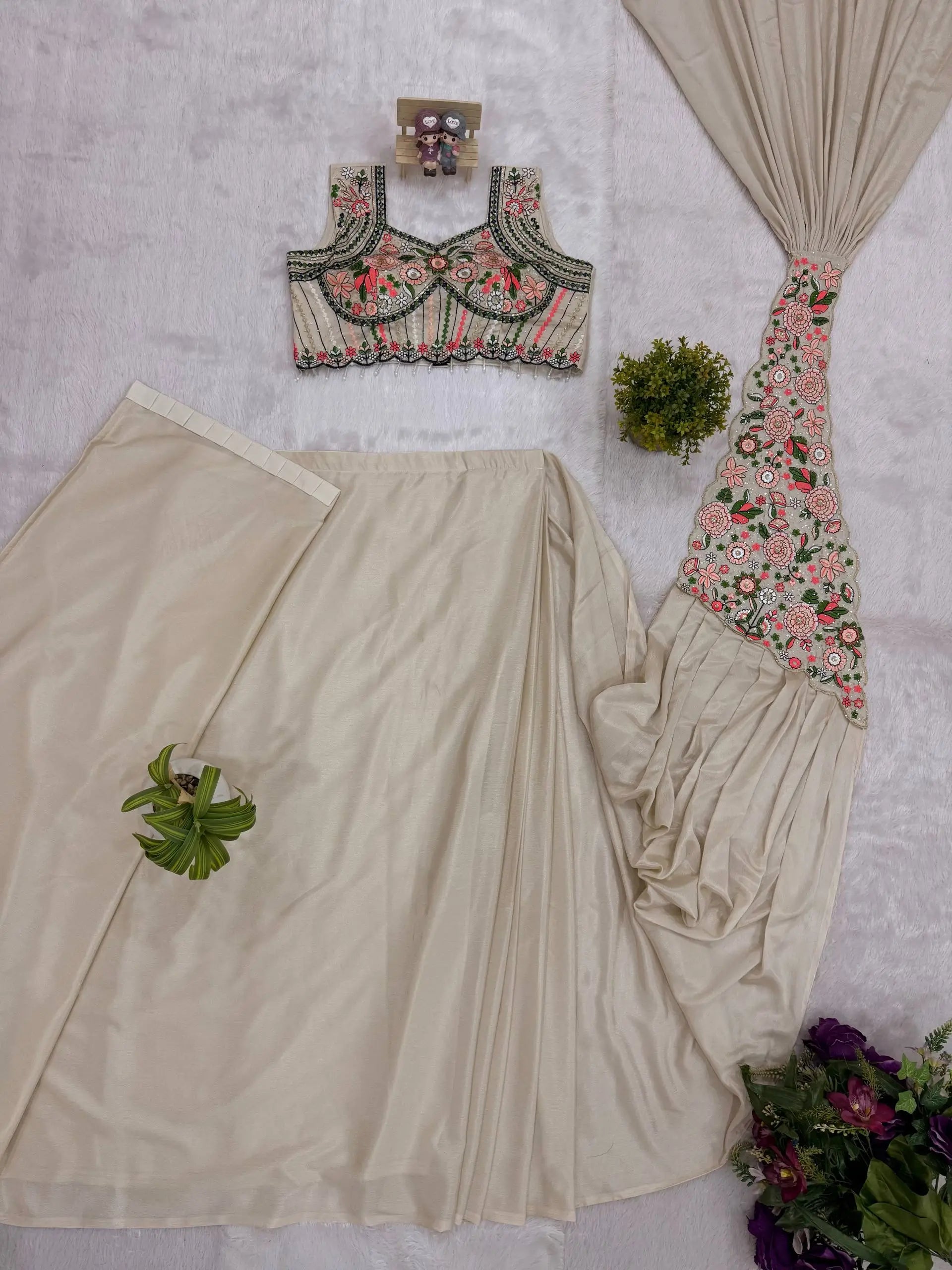 Designer Ready to Wear Embroidered Chinon Saree for Festive and Party Wear