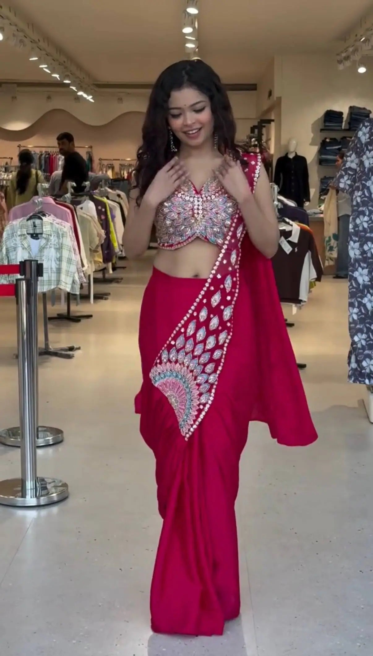 Designer Ready to Wear Embroidered Faux Georgette Saree for Festive and Party Wear