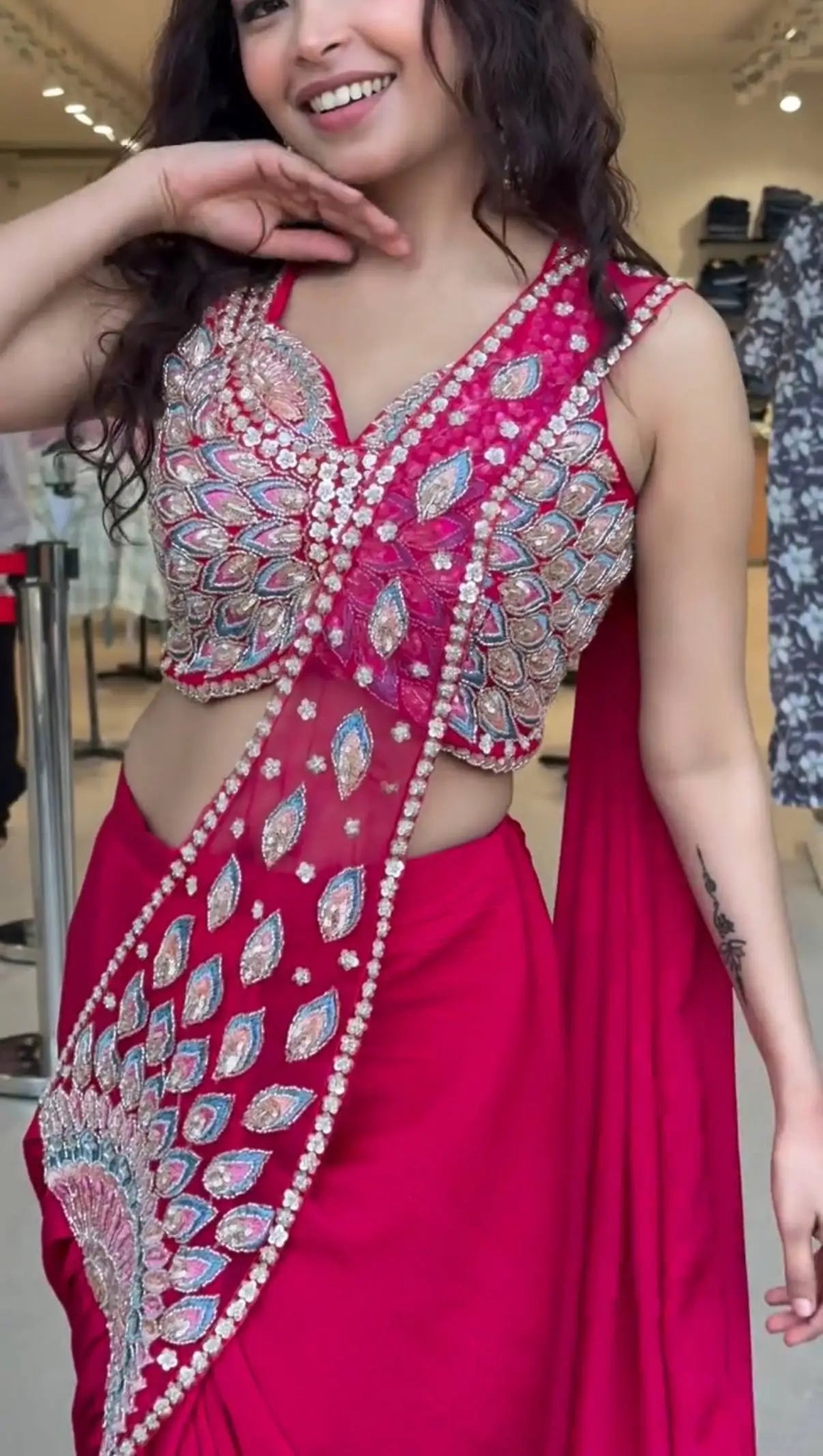 Designer Ready to Wear Embroidered Faux Georgette Saree for Festive and Party Wear