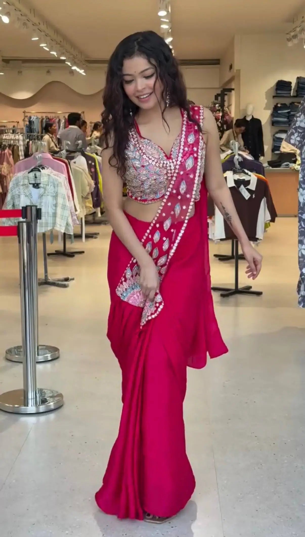 Designer Ready to Wear Embroidered Faux Georgette Saree for Festive and Party Wear