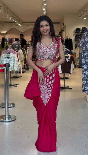 Designer Ready to Wear Embroidered Faux Georgette Saree for Festive and Party Wear