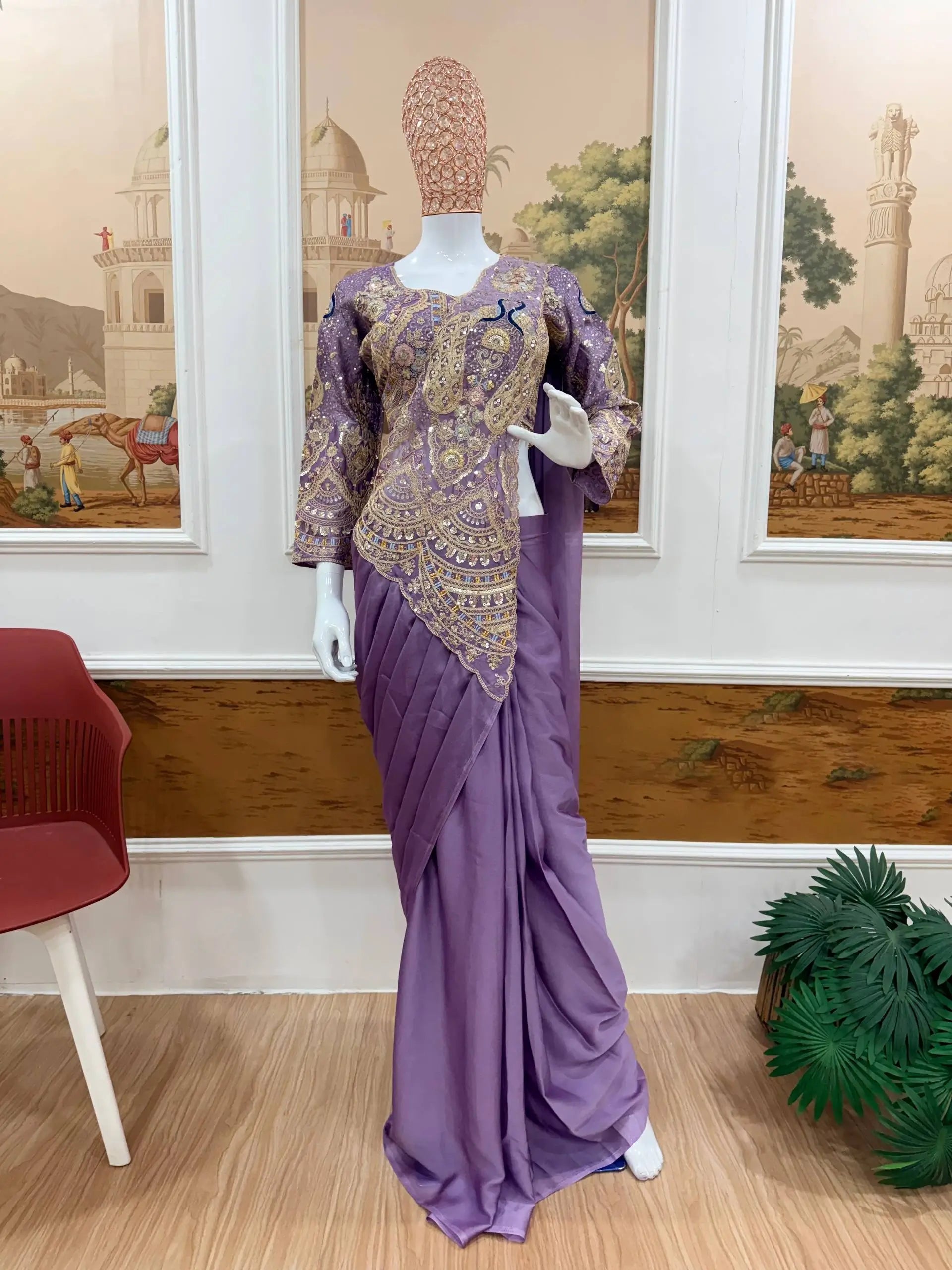 Designer Ready to Wear Embroidered Rangoli Silk Saree for Festive and Party Wear
