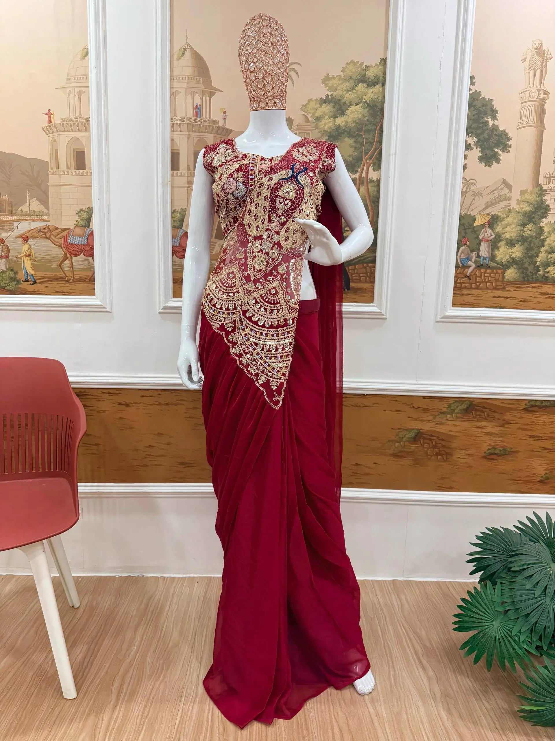 Designer Ready to Wear Embroidered Rangoli Silk Saree for Festive and Party Wear