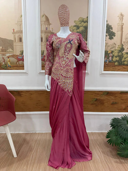 Designer Ready to Wear Embroidered Rangoli Silk Saree for Festive and Party Wear