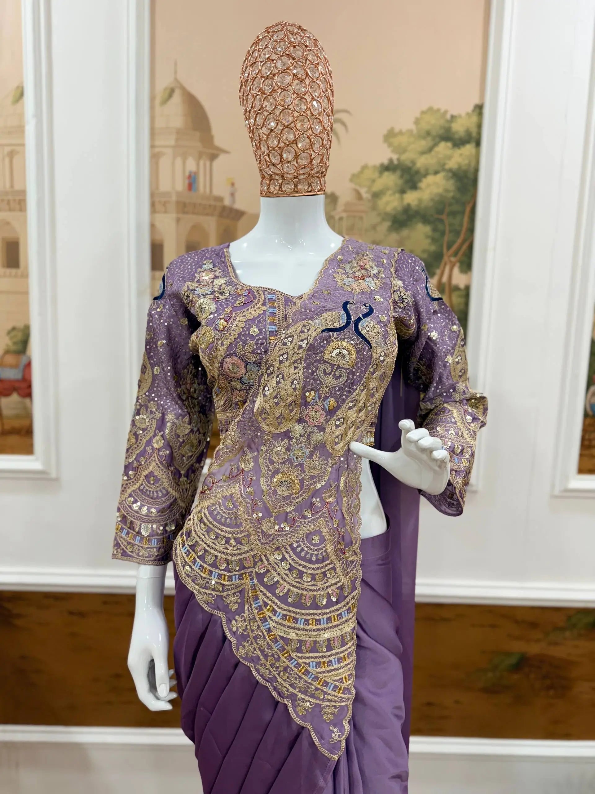 Designer Ready to Wear Embroidered Rangoli Silk Saree for Festive and Party Wear