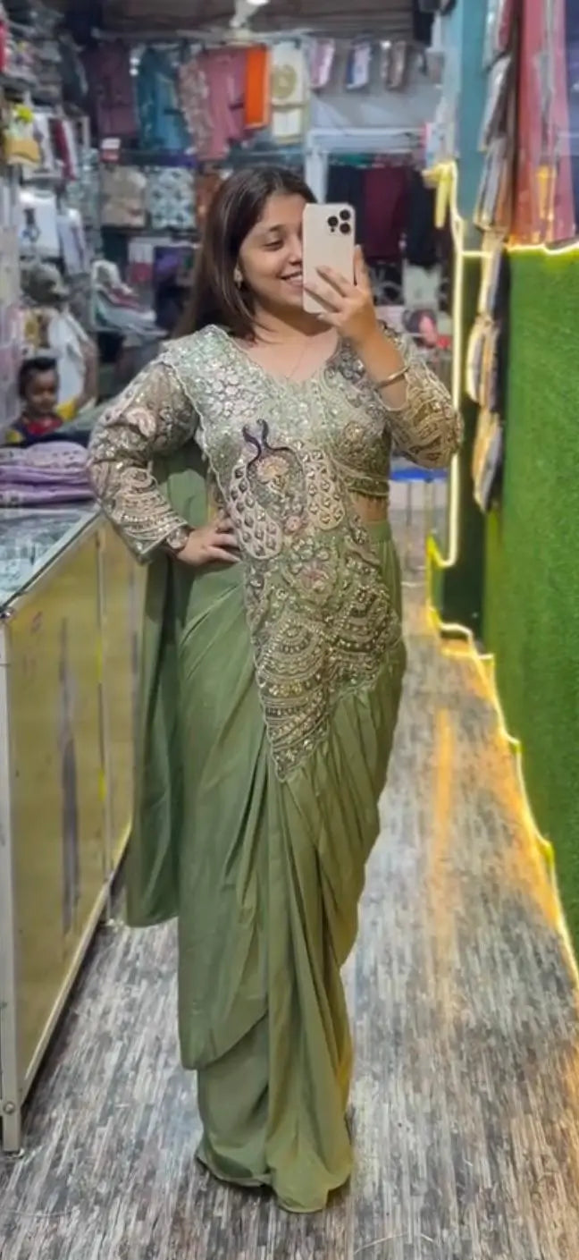 Designer Ready to Wear Embroidered Rangoli Silk Saree for Festive and Party Wear