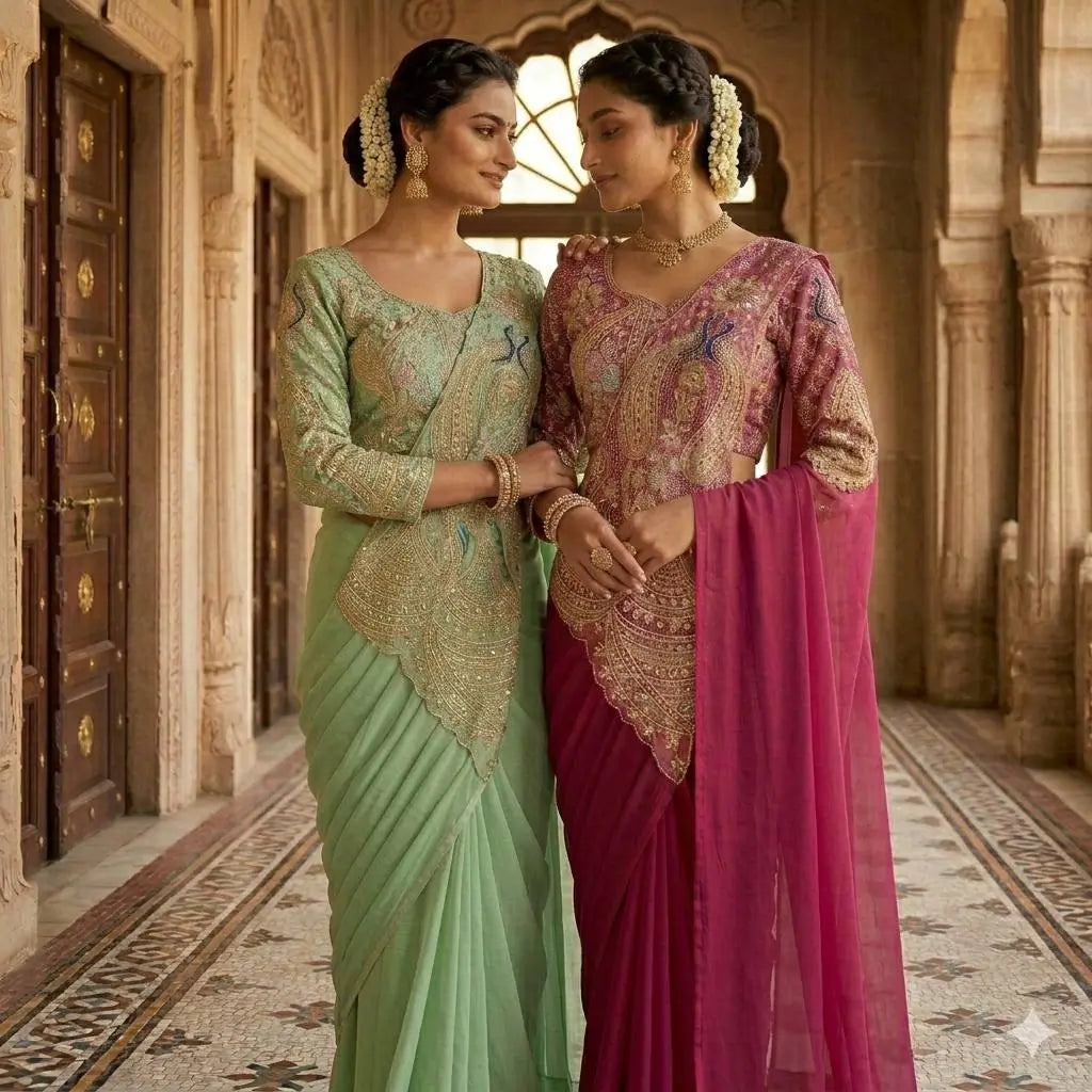 Designer Ready to Wear Embroidered Rangoli Silk Saree for Festive and Party Wear