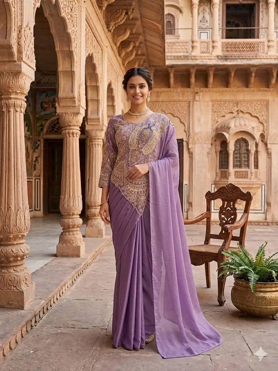 Designer Ready to Wear Embroidered Rangoli Silk Saree for Festive and Party Wear