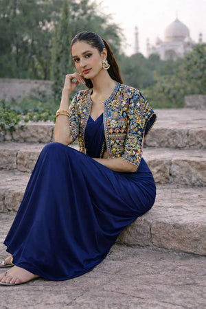 Designer Ready to Wear Saree with Embroidered Koti for Festive and Party Wear