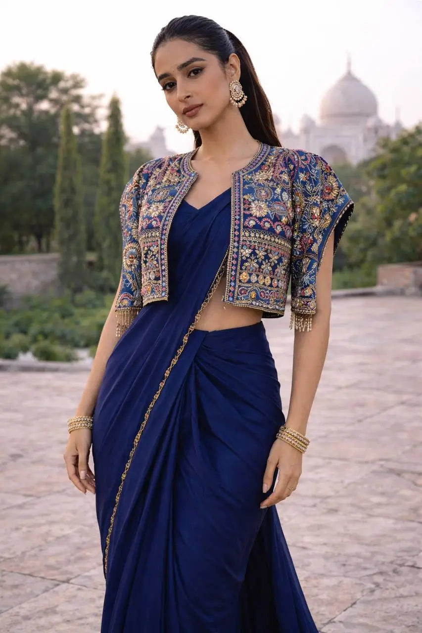 Designer Ready to Wear Saree with Embroidered Koti for Festive and Party Wear
