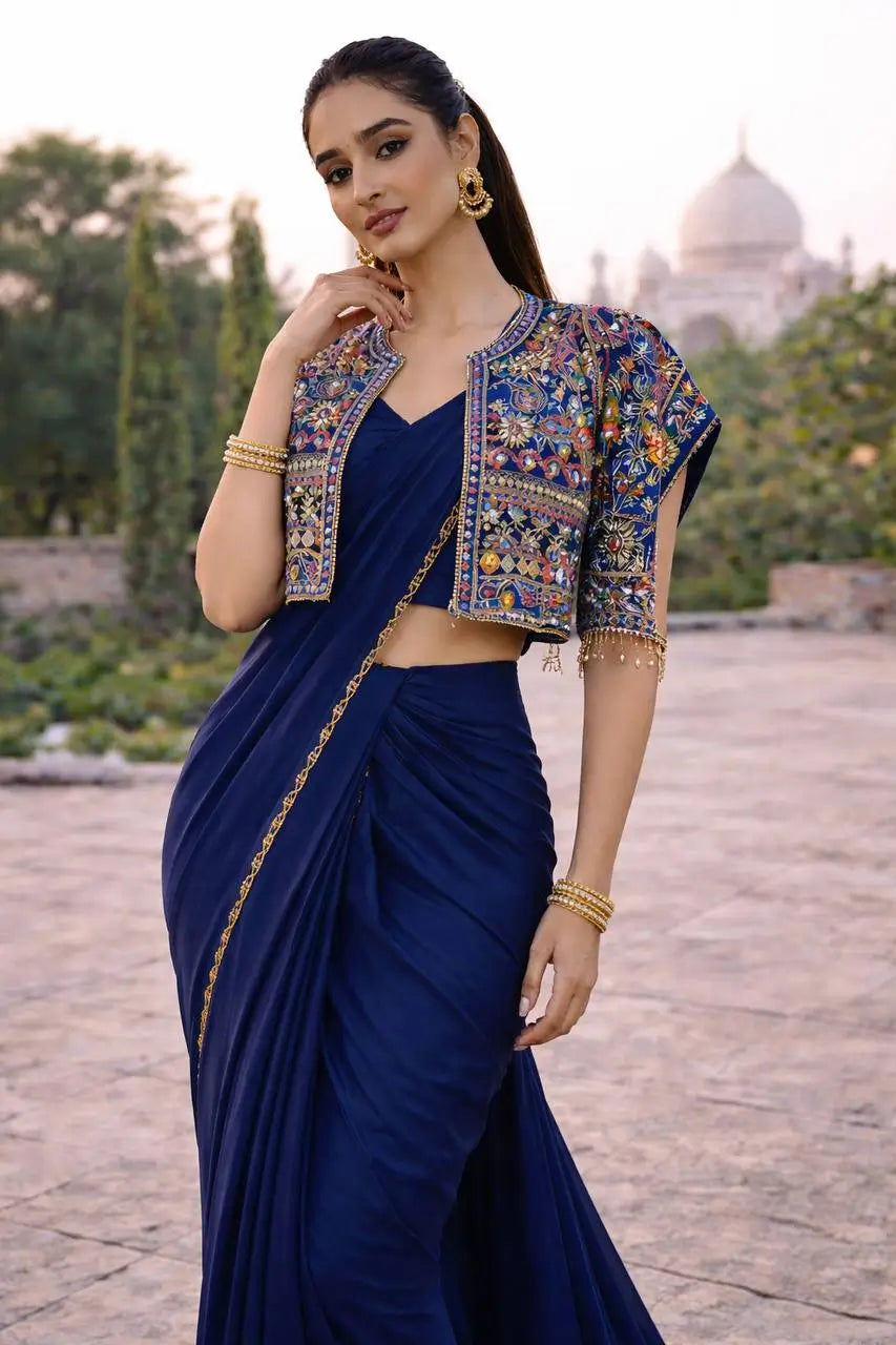 Designer Ready to Wear Saree with Embroidered Koti for Festive and Party Wear