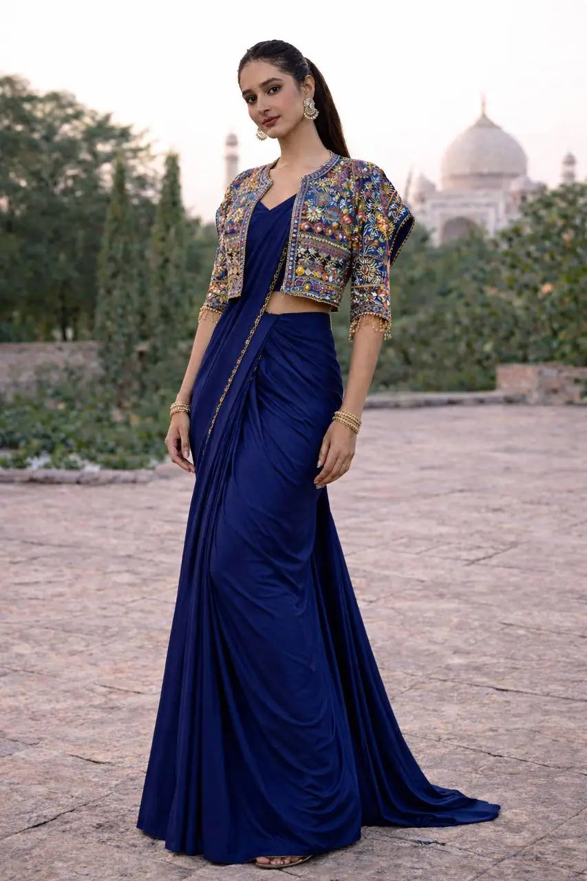 Designer Ready to Wear Saree with Embroidered Koti for Festive and Party Wear
