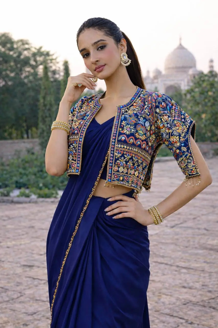 Designer Ready to Wear Saree with Embroidered Koti for Festive and Party Wear