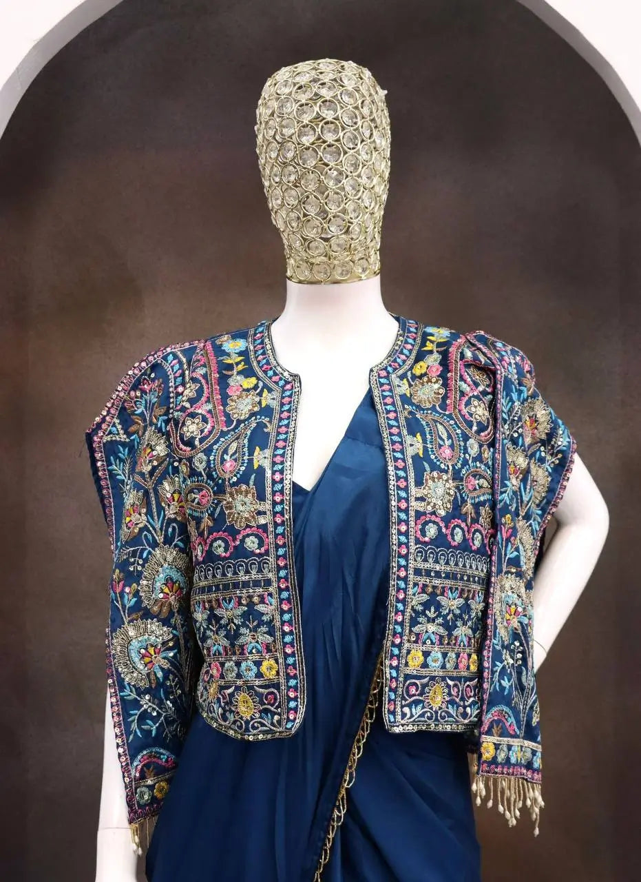 Designer Ready to Wear Saree with Embroidered Koti for Festive and Party Wear