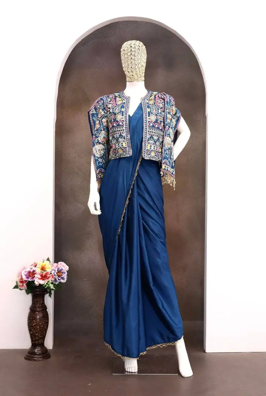 Designer Ready to Wear Saree with Embroidered Koti for Festive and Party Wear