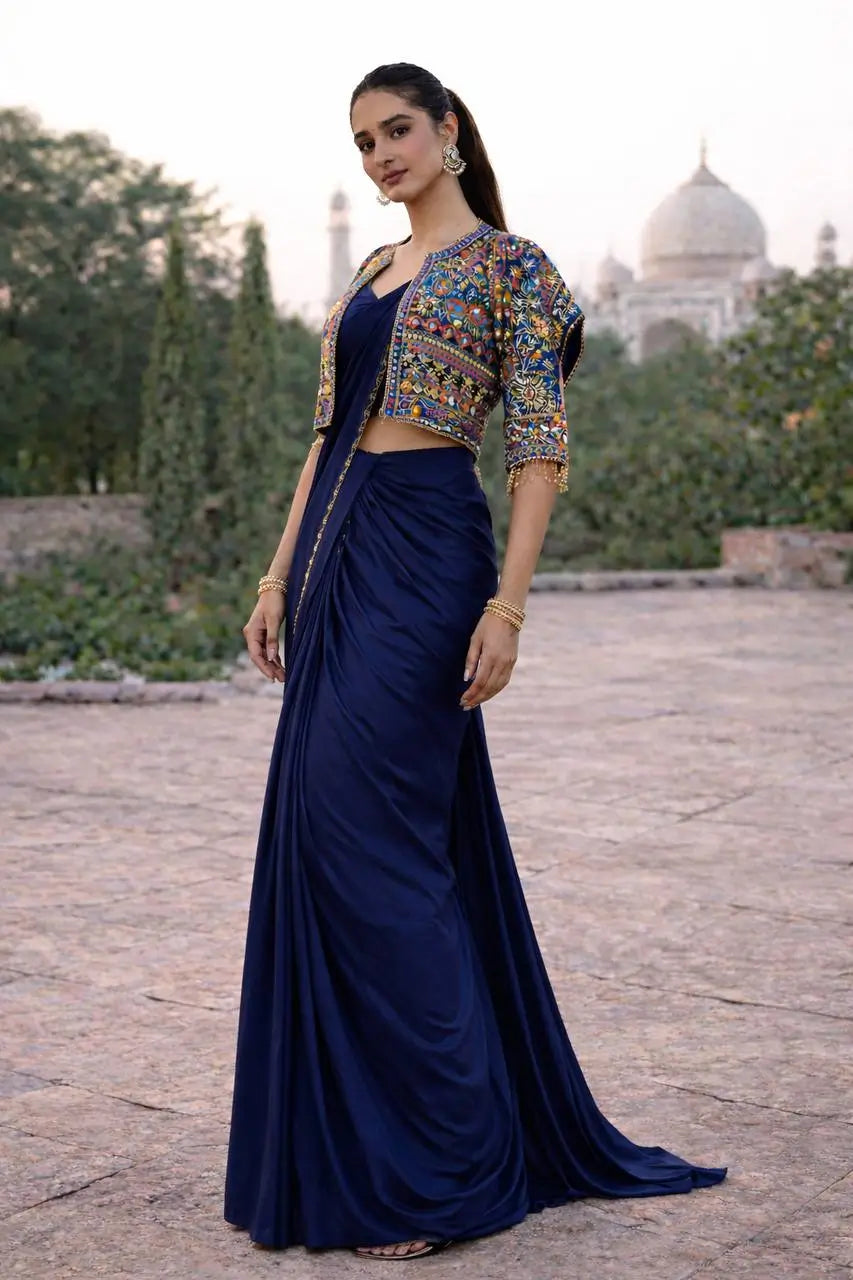 Designer Ready to Wear Saree with Embroidered Koti for Festive and Party Wear
