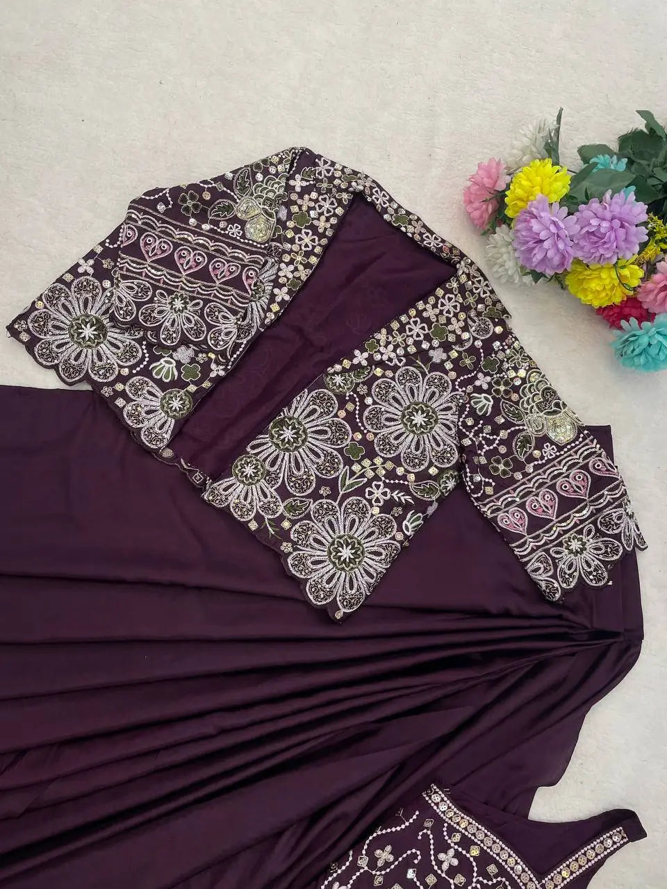Designer Ready to Wear Saree with Embroidered Koti for Wedding and Party Wear