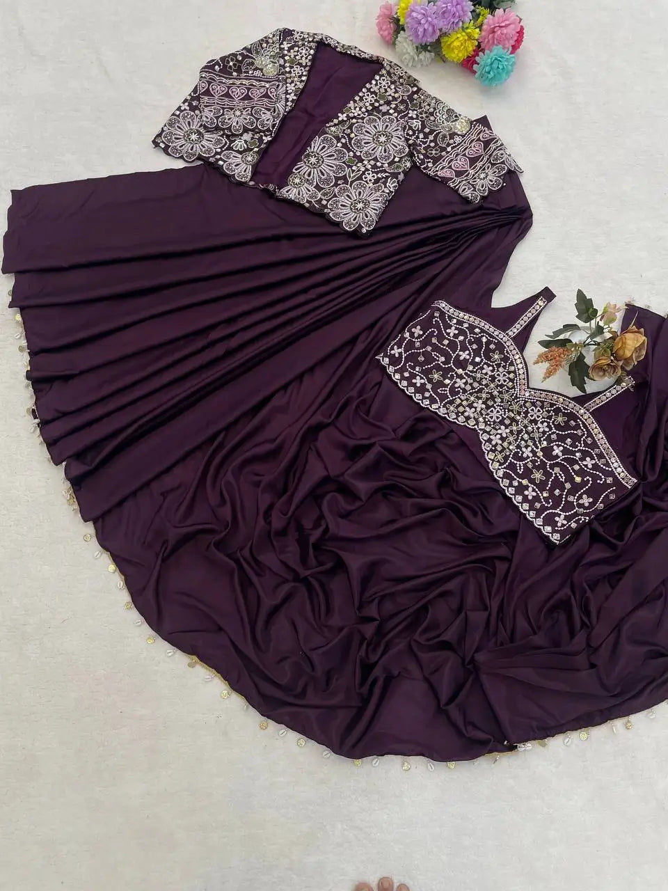 Designer Ready to Wear Saree with Embroidered Koti for Wedding and Party Wear