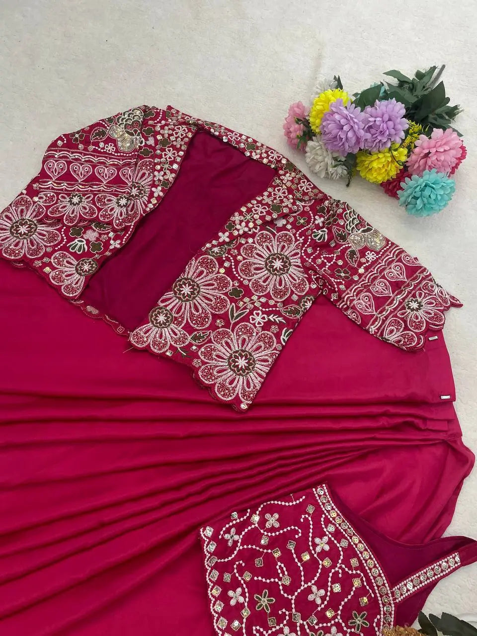 Designer Ready to Wear Saree with Embroidered Koti for Wedding and Party Wear