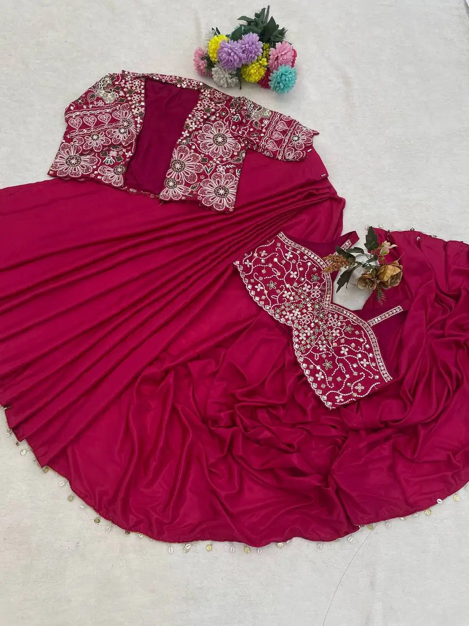 Designer Ready to Wear Saree with Embroidered Koti for Wedding and Party Wear