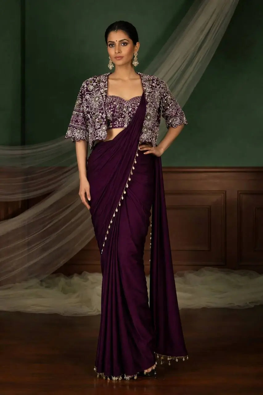 Designer Ready to Wear Saree with Embroidered Koti for Wedding and Party Wear