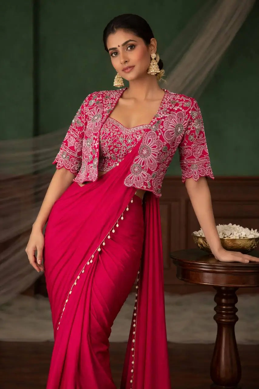 Designer Ready to Wear Saree with Embroidered Koti for Wedding and Party Wear