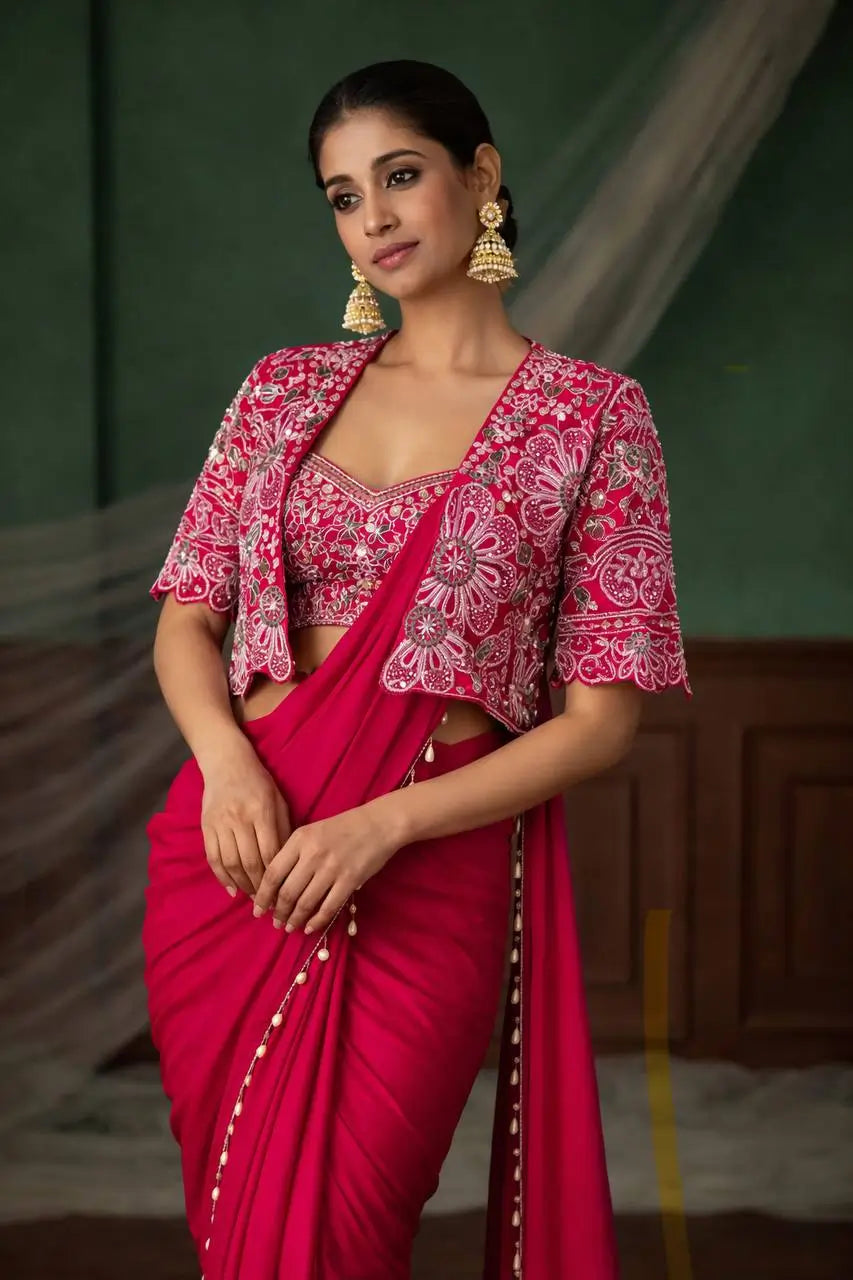 Designer Ready to Wear Saree with Embroidered Koti for Wedding and Party Wear