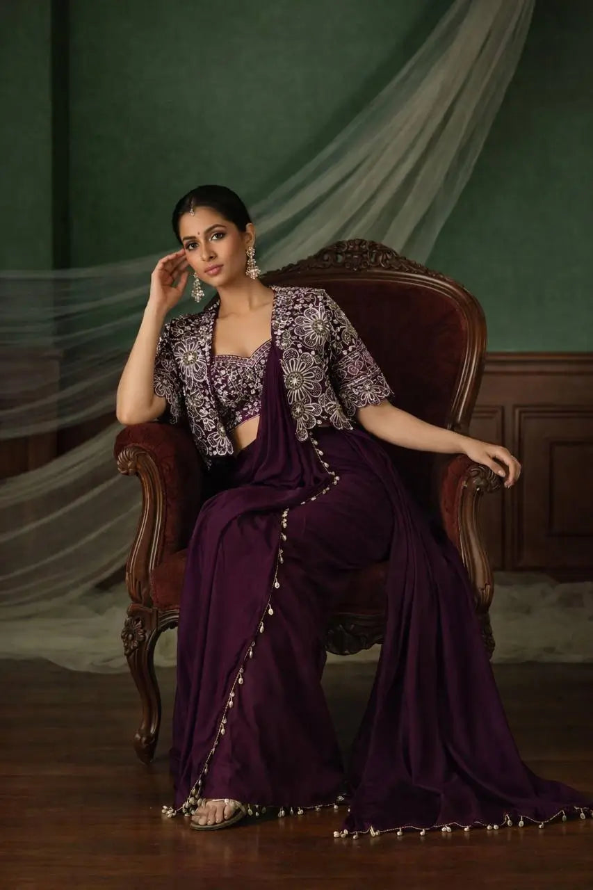 Designer Ready to Wear Saree with Embroidered Koti for Wedding and Party Wear