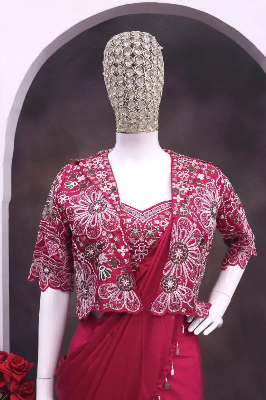 Designer Ready to Wear Saree with Embroidered Koti for Wedding and Party Wear