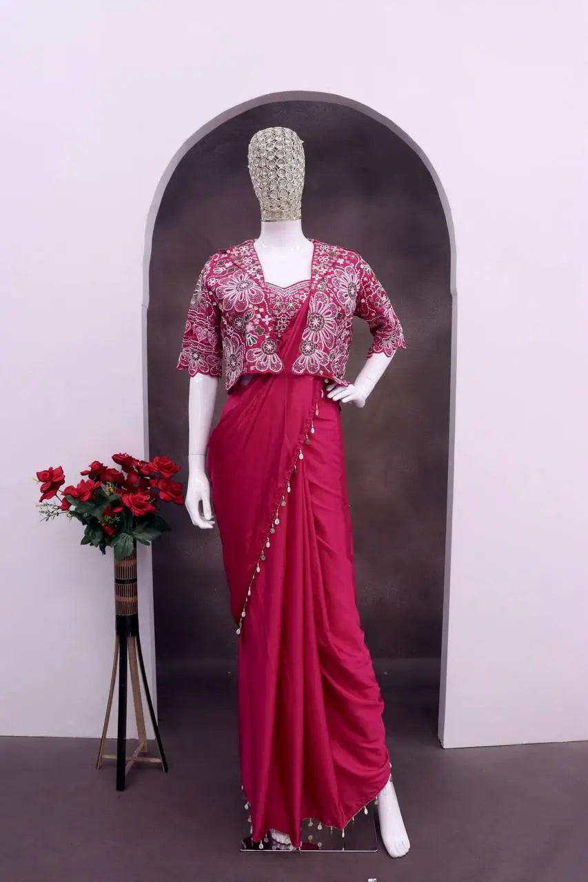 Designer Ready to Wear Saree with Embroidered Koti for Wedding and Party Wear