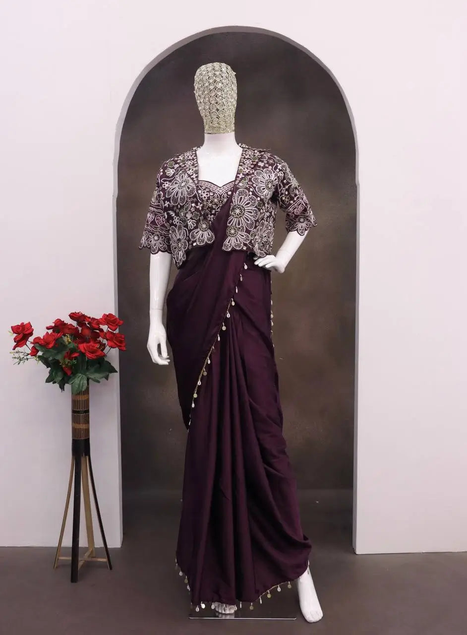 Designer Ready to Wear Saree with Embroidered Koti for Wedding and Party Wear