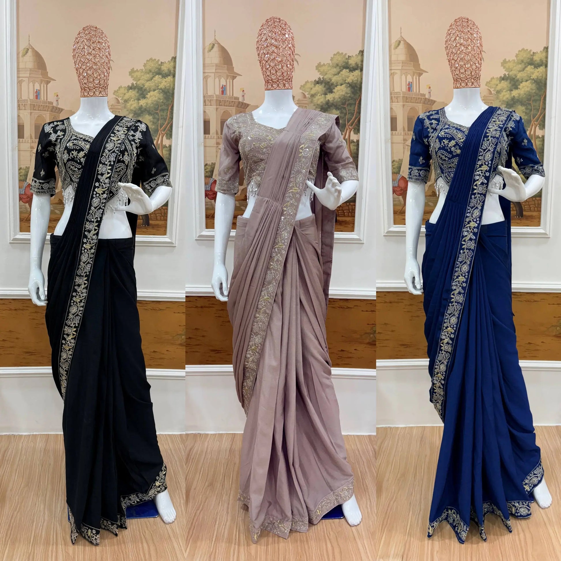Designer Ready to Wear Semi Beads Saree for Festive and Party Wear
