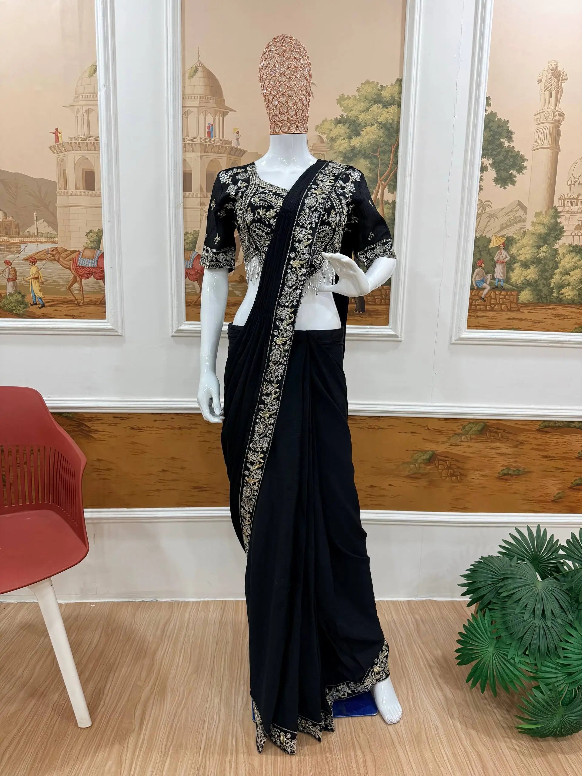 Designer Ready to Wear Semi Beads Saree for Festive and Party Wear