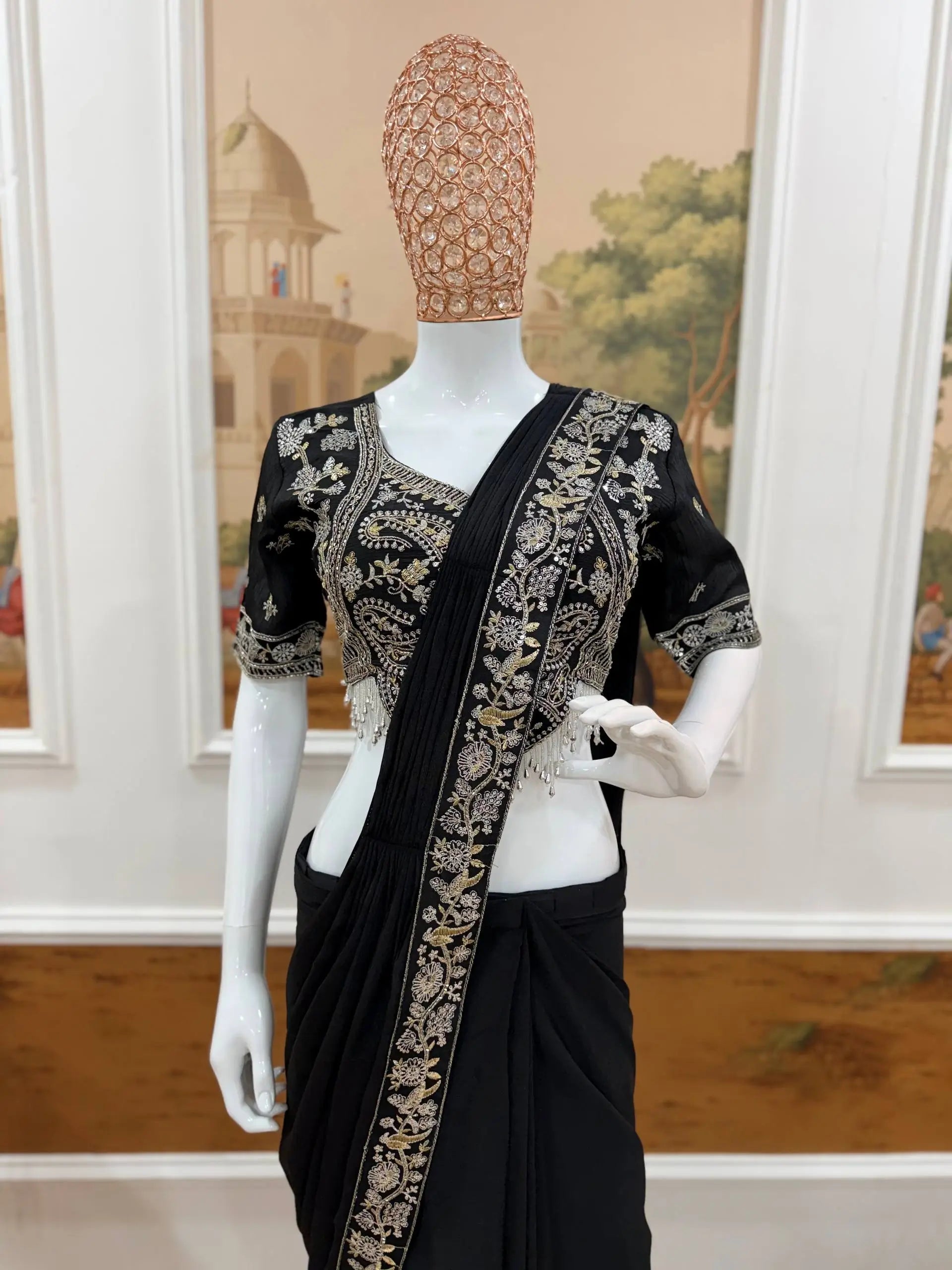 Designer Ready to Wear Semi Beads Saree for Festive and Party Wear