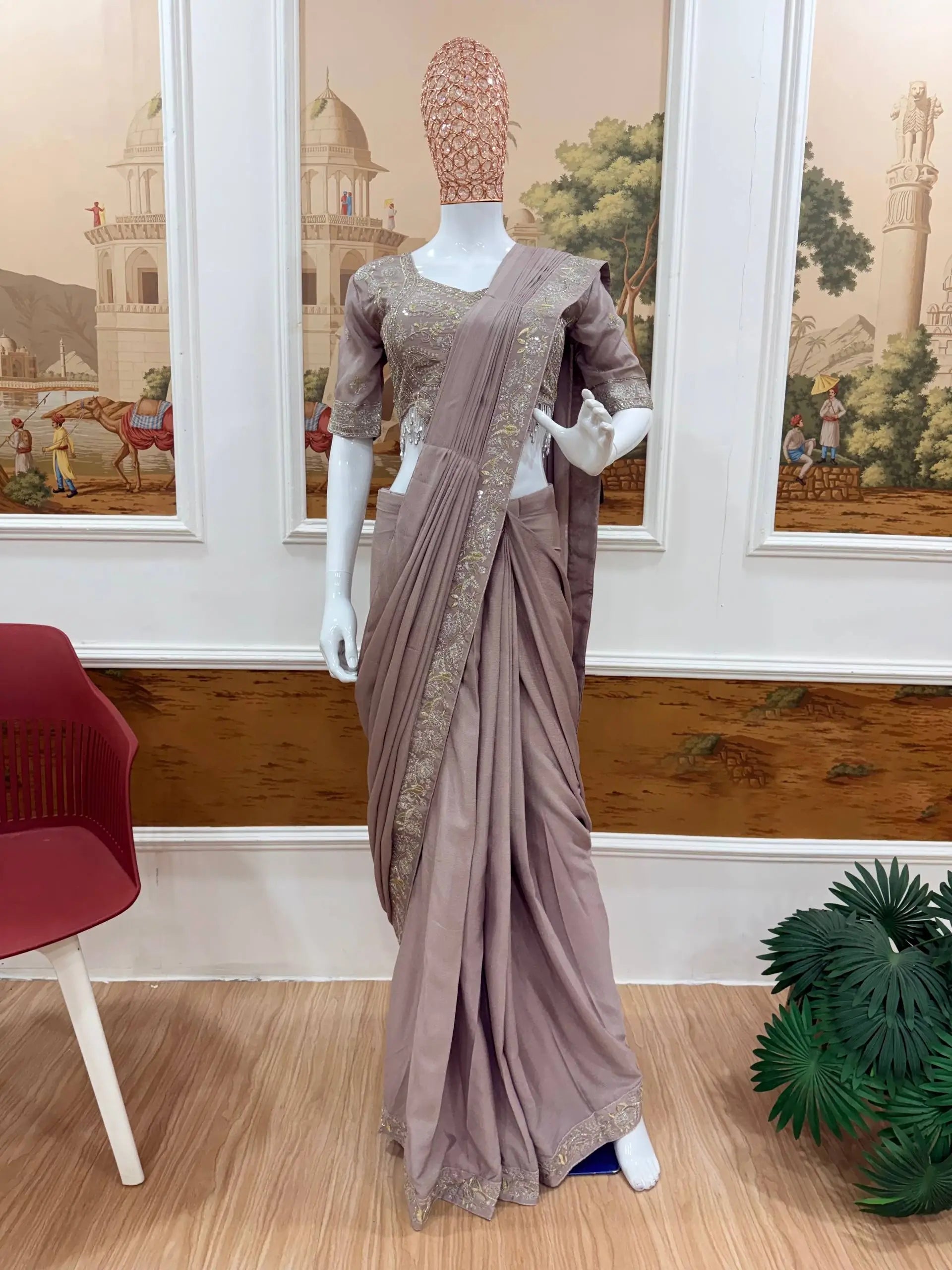 Designer Ready to Wear Semi Beads Saree for Festive and Party Wear