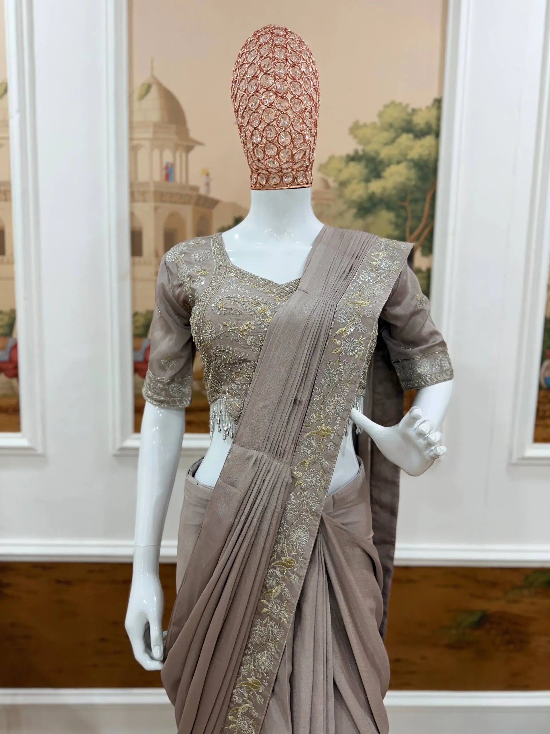 Designer Ready to Wear Semi Beads Saree for Festive and Party Wear