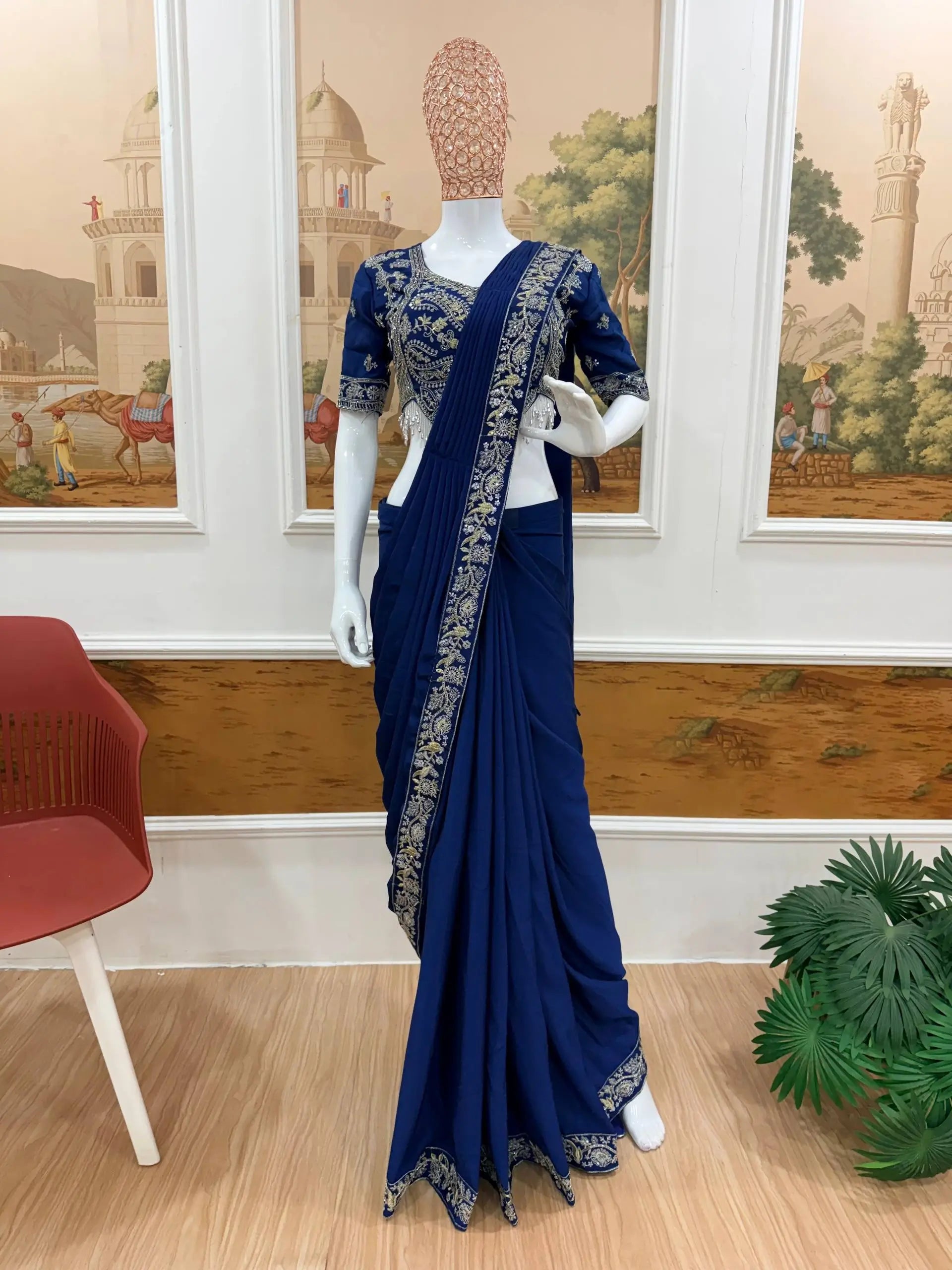 Designer Ready to Wear Semi Beads Saree for Festive and Party Wear
